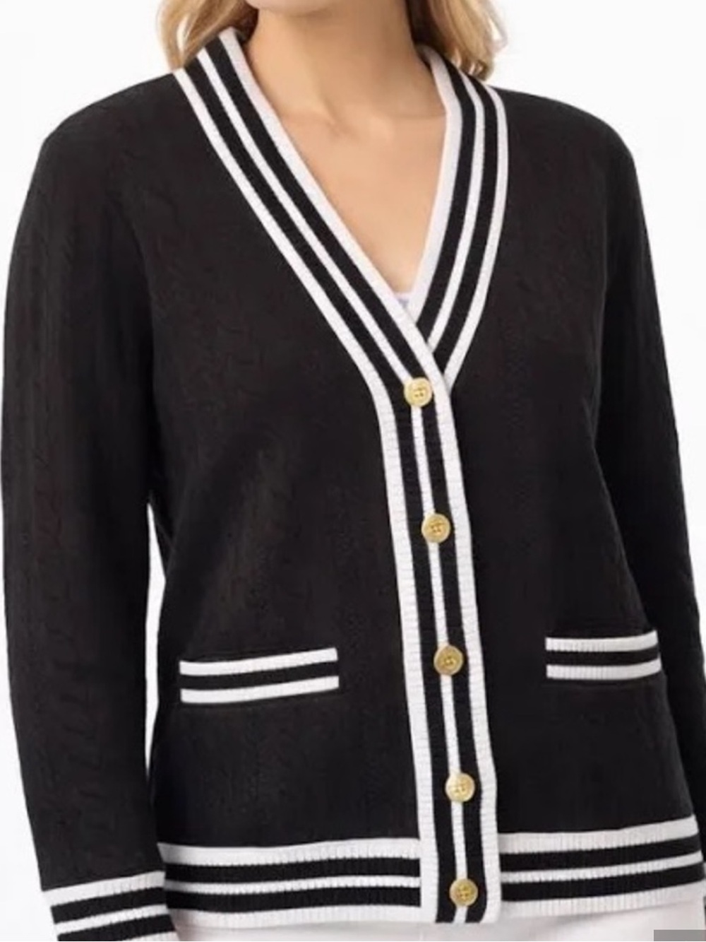 NWT Tuckernuck sport preppy black and white cable cardigan size S retail $128